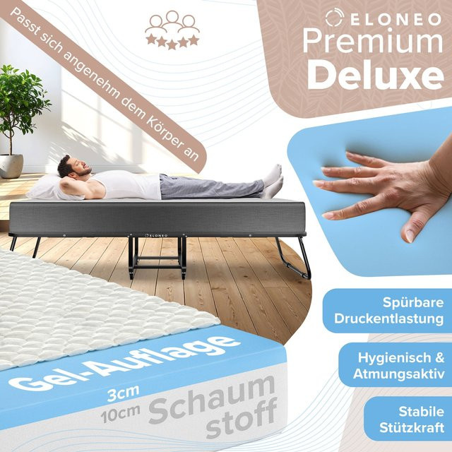 ELONEO Klappbett mit Premium-Schaummatratze in Grau, B/T/H: 90 x 200 cm - Bild 1