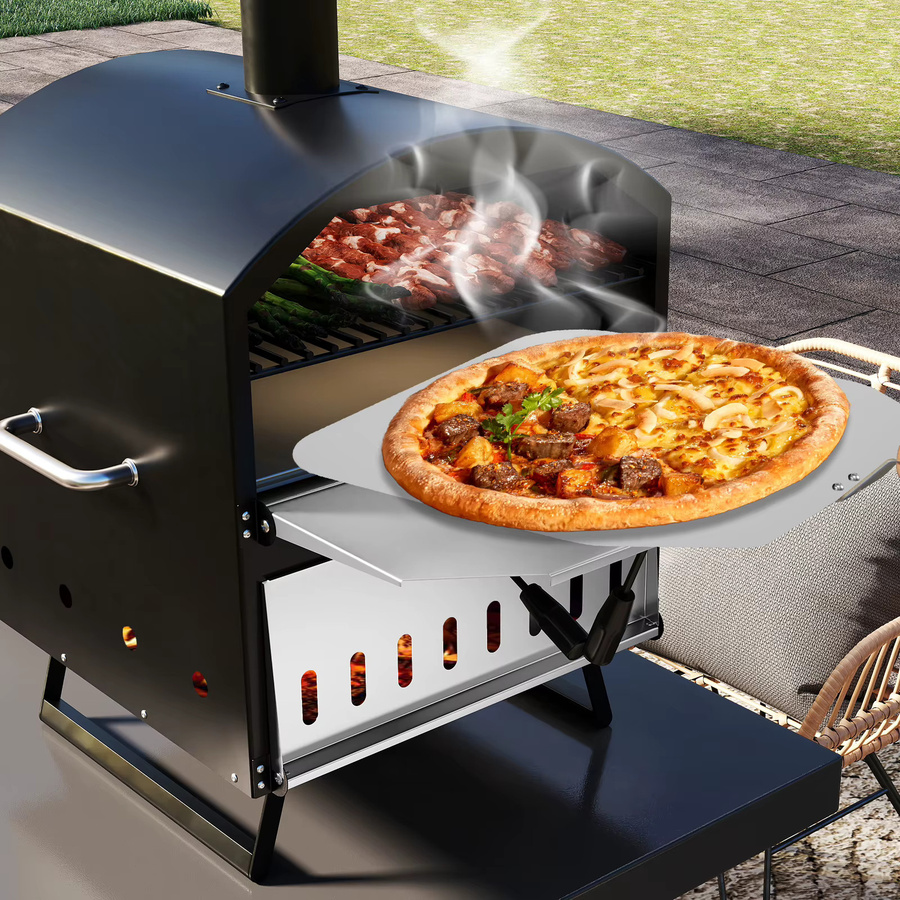 GOFLAME Tragbarer Holzbefeuerter Pizzaofen für den Außenbereich in Schwarz mit Pizzastein, Pizzaschieber, Grillrost und Abdeckung, B/T/H: 83 x 61 x 53 cm - Bild 2