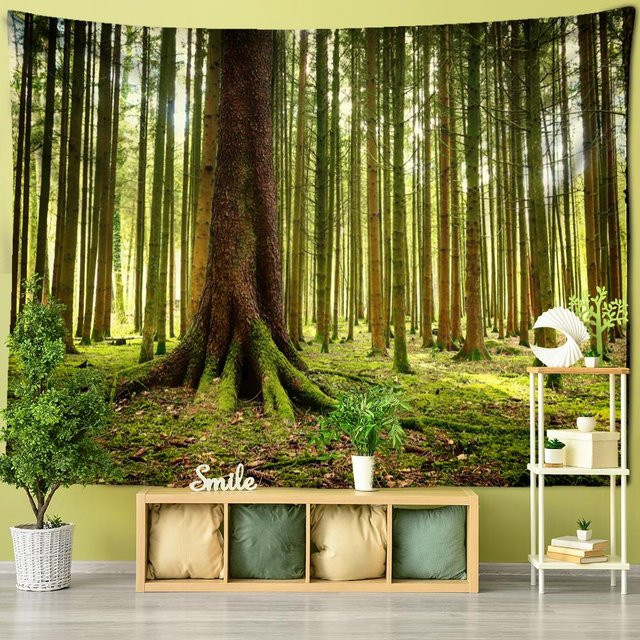 Wandteppich Super Six mit Wald- und Naturmotiv im Boho-Stil, Farbe Grün, B x H: 200 x 150 cm - Bild 1