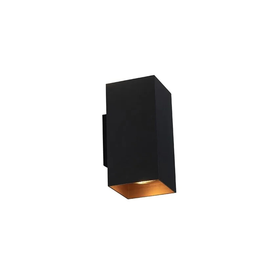 QAZQA Design Wandleuchte quadratisch in Schwarz mit goldener Innenseite, dimmbar, Up-Down Lichteffekt für Wohnzimmer, Flur oder Büro - Bild 2