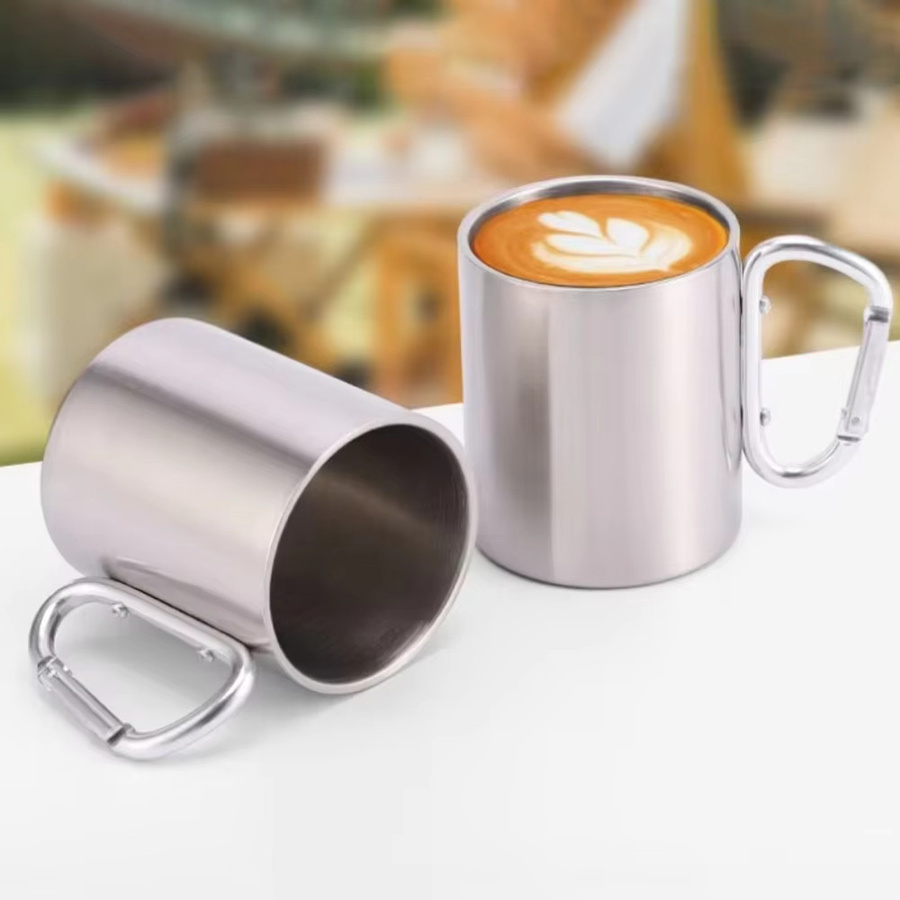 LISM Outdoor-Camping-Reisebecher aus Edelstahl mit Karabinerhaken-Griff in Silber - Bild 5