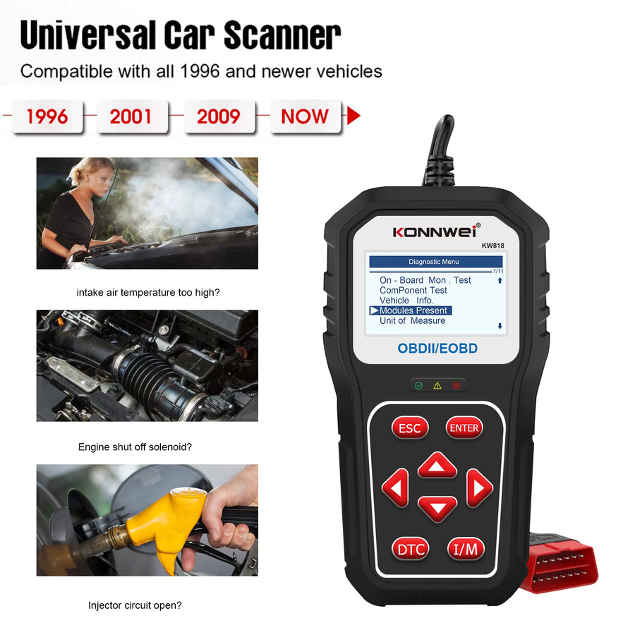 KONNWEI KW 818 OBD2 Auto Scanner mit Batterie Tester und Fehler Code Reader für Motordiagnose in Schwarz - Bild 4
