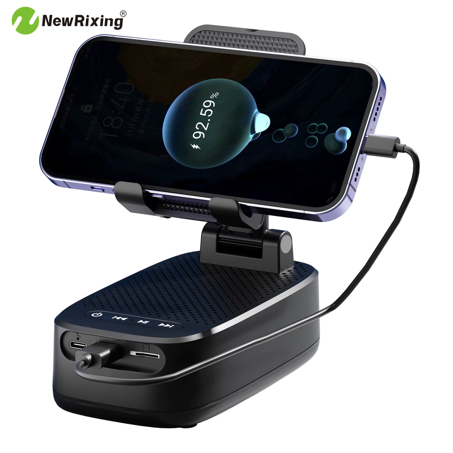 NewRixing Kabelloser Telefonhalter mit tragbarem Lautsprecher und 1800-mAh-Powerbank in Schwarz oder Weiß - Bild 5