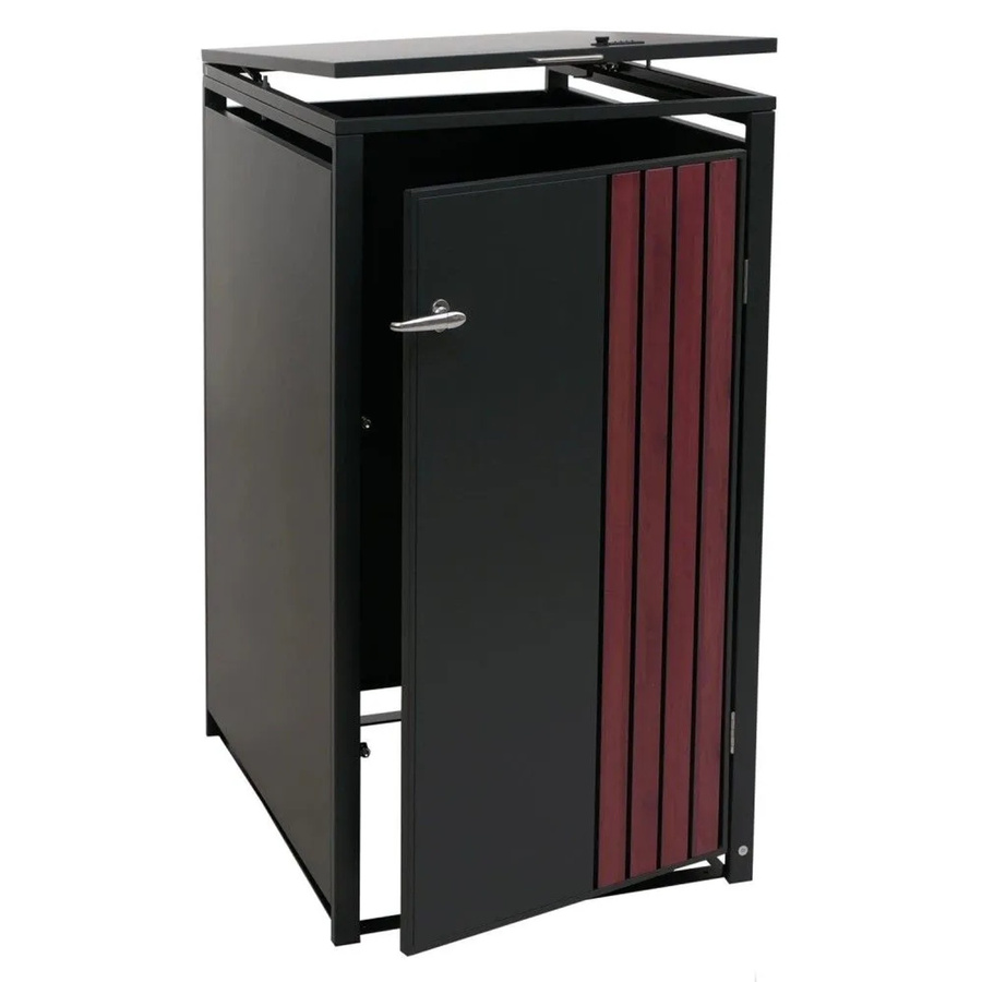 Mülltonnenverkleidung MCW-O67 Mülltonnenbox mit Deckel aus Metall in Anthrazit Holzoptik Dunkel, B/T/H: 122 x 68 x 84 cm - Bild 2