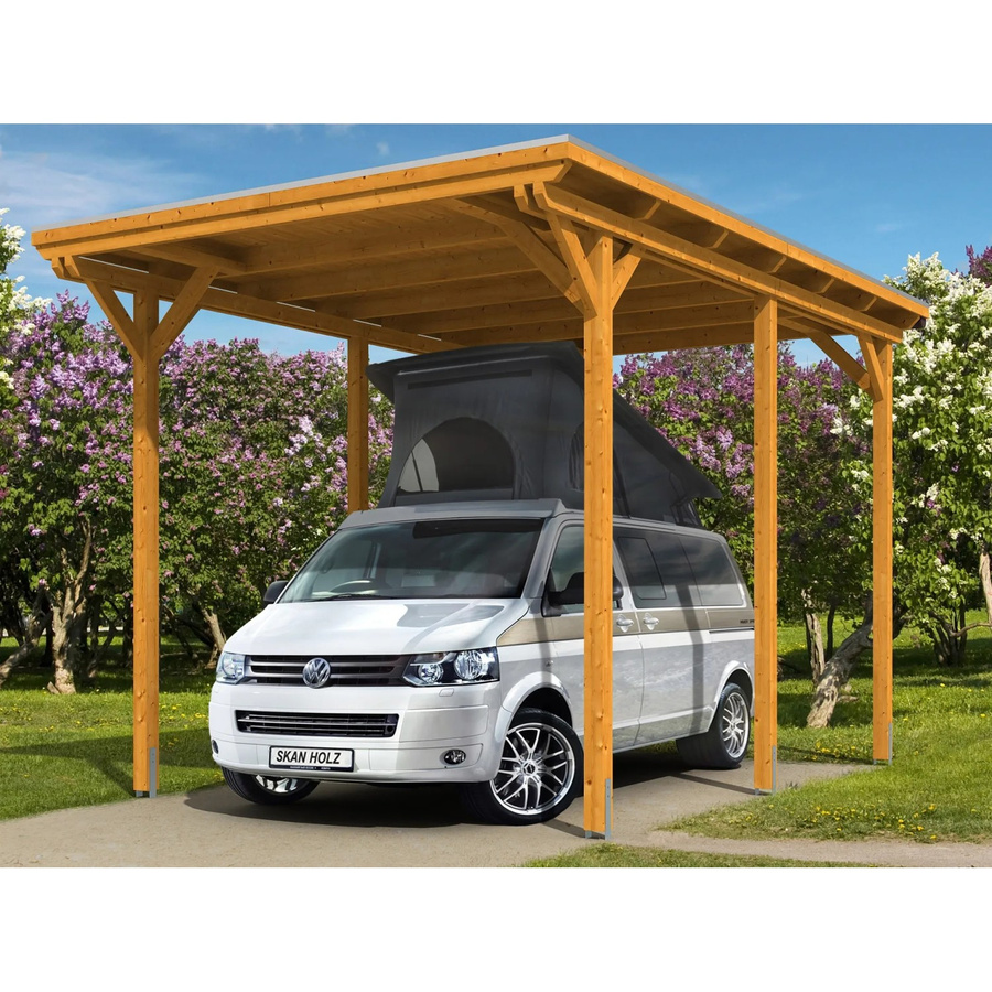 Skan Holz Carport Emsland Caravan aus Fichte in Braun mit Aluminium-Dachplatten, B/T: 404 x 604 cm, Höhe: 372 cm - Bild 2