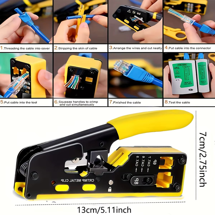 NIUXIANG Ratschenmodular-Datenkabelcrimper, Abisolierzange und Drahtschneider für RJ11, RJ12 und RJ45 Pass-Thru-Anschlüsse in Gelb - Bild 5