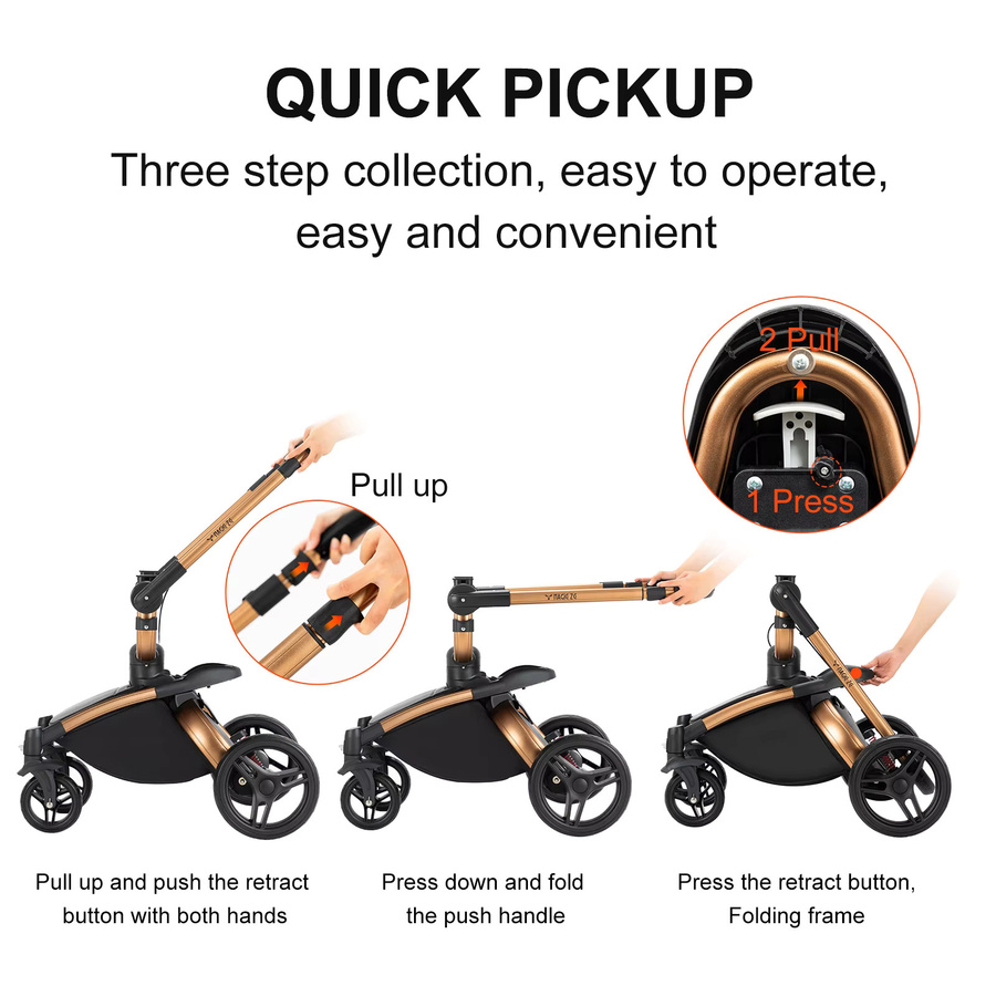 Oubeauou 3-in-1 Kombi-Kinderwagen für Neugeborene in Pink und Black mit Babywanne - Bild 6