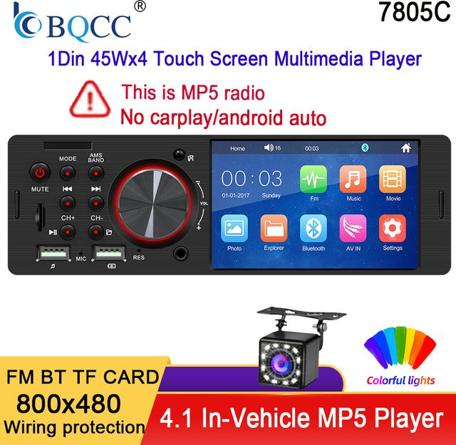 BQCC 1 DIN Autoradio mit 4,1 Zoll Display, Bluetooth, MP5-Player, USB-Ladefunktion und Fernbedienung in Schwarz - Bild 1