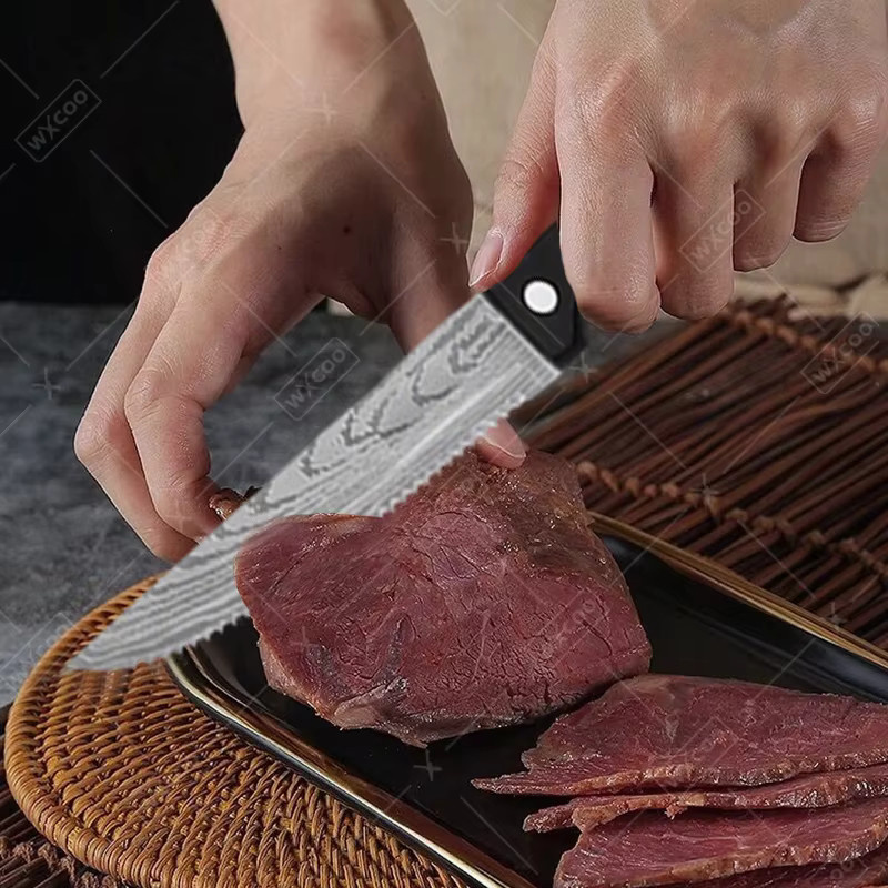 WXCOO Professionelles Steakmesser aus Damaststahl mit Kunststoffgriff für Rind und Lamm - Bild 2