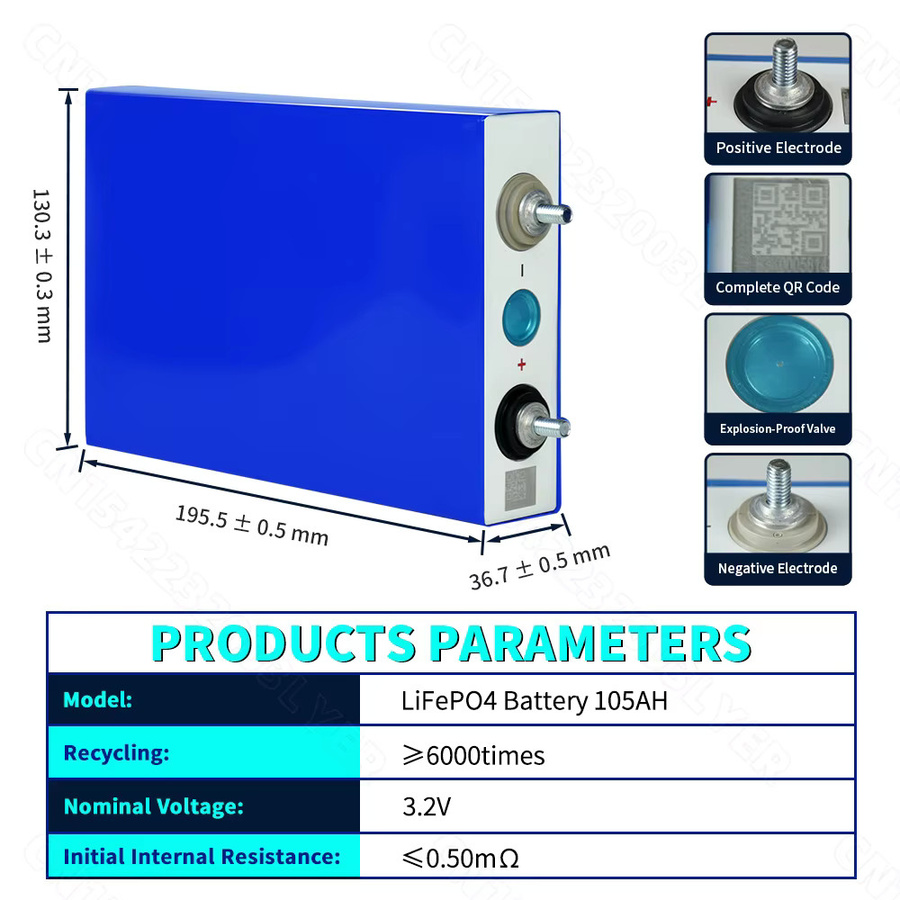 darkquit LiFePO4-Akku 3,2V 105Ah Lithium-Eisenphosphat LFP-Zelle für DIY 12V 24V Wohnmobil und Heimenergiespeicher in Blau - Bild 4