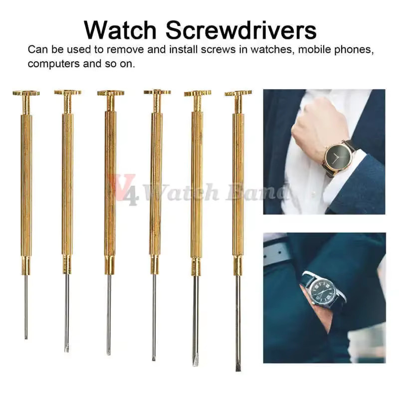 Metall-Schlitzschraubendreher Set für Uhrenarmband-Reparaturen in Gold, verschiedene Größen von 0,8 mm bis 1,8 mm - Bild 2