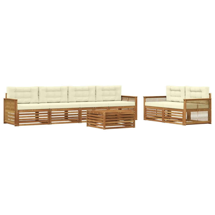 vidaXL Outdoor-Sofagarnitur aus massivem Akazienholz mit Kissen, Farbe: Natur und Beige - Bild 2