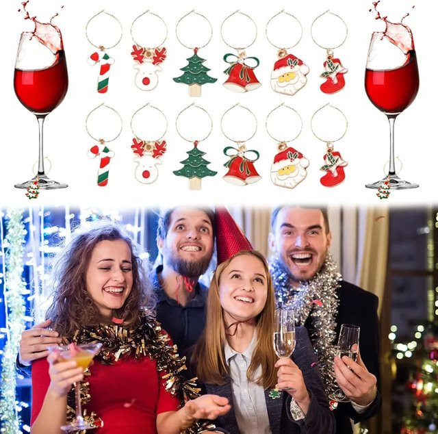 Trebalena Weinglas Charms Weihnachten Moderne Metall Glasidentifikatoren Multicolour - Bild 1