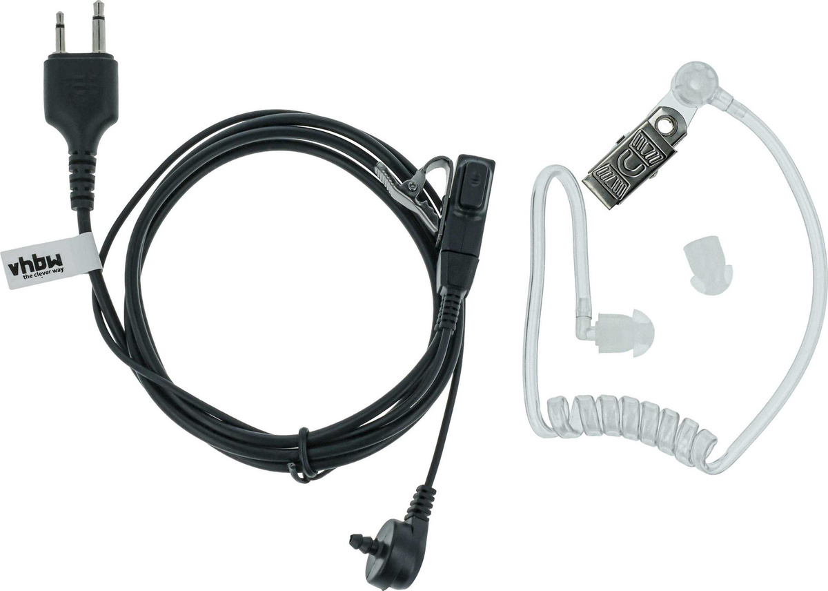 vhbw Headset mit PTT Mikrofon und Akustikschlauch kompatibel mit Icom IC-P4E, IC-P3AT, IC-P4A, IC-P2E, IC-P2ET Funkgeräten, transparent/schwarz - Bild 1