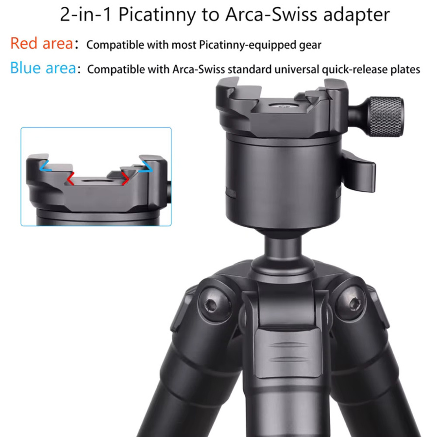 VICELK HT-06 Professionelles Fotostativ aus Aluminiumlegierung in Schwarz mit Ballkopf und 2-in-1 Picatinny-zu-Arca-Swiss-Adapter, Höhe: 155 cm - Bild 2