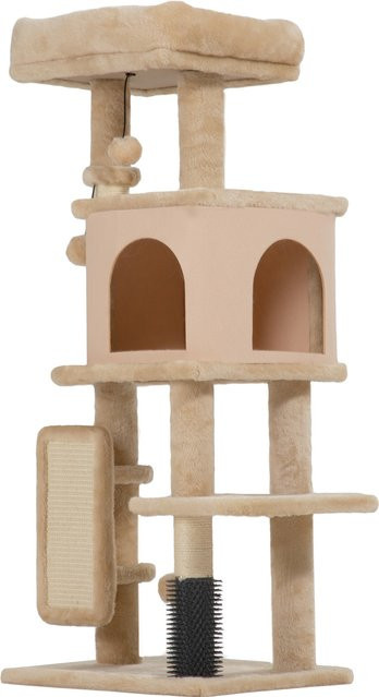 PawHut Mehrstöckiger Kratzbaum Beige mit Häuschen, Spielzeug und Sisalkratzstangen, Höhe: 104 cm - Bild 1