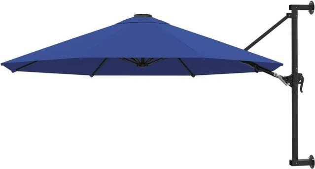 vidaXL Sonnenschirm zur Wandmontage mit Metall-Mast und Kurbel in Blau, Höhe: 300 cm - Bild 1
