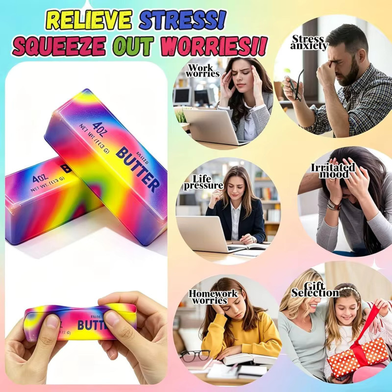 GSF Regenbogen-Butter-Squishy-Fidget-Spielzeug, realistischer Butter-Stick, weich, langsam aufsteigend - Bild 4
