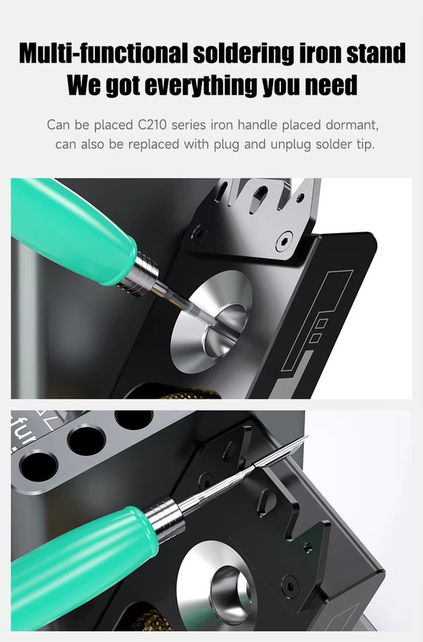 MECHANIC RS5 Multifunktionaler Schweiß-Lötkolbenhalter in Schwarz mit Eisenspitze, Schwammpolster und Platzierungsregal - Bild 3