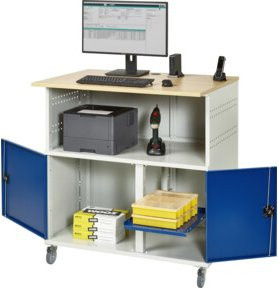 RAU Computer-Station Typ 1023 mit Arbeitsplatte und Unterschrank, mobil, Buche und Stahl, B/T/H: 110 x 80 x 110 cm - Bild 1