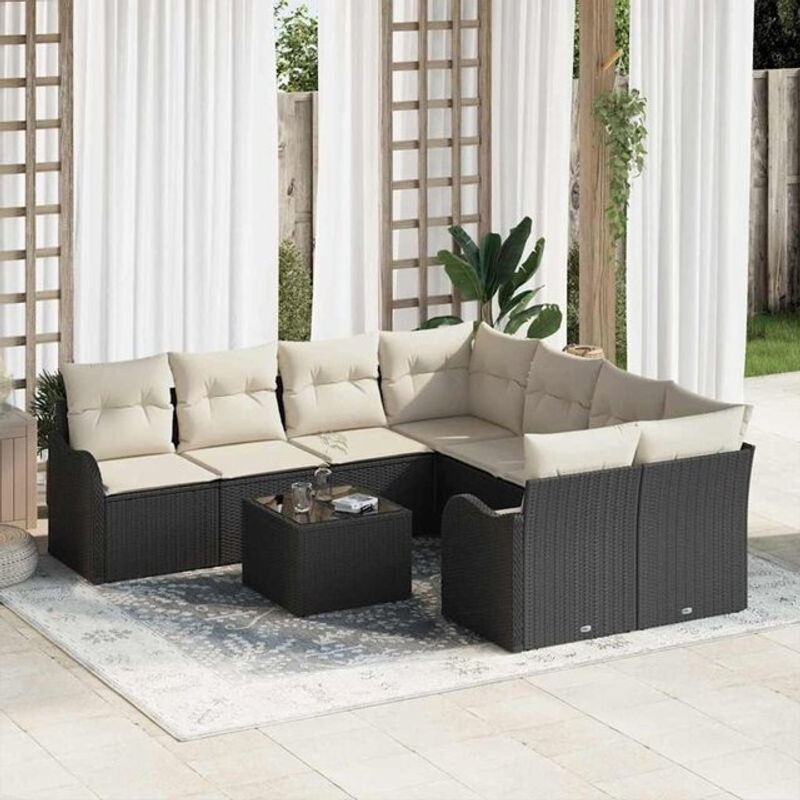 Vidaxl Garten-Sofa-Set aus Polyrattan in Schwarz, 9-teiliges Loungemöbel-Set, B/T/H: 55 x 55 x 37 cm - Bild 1