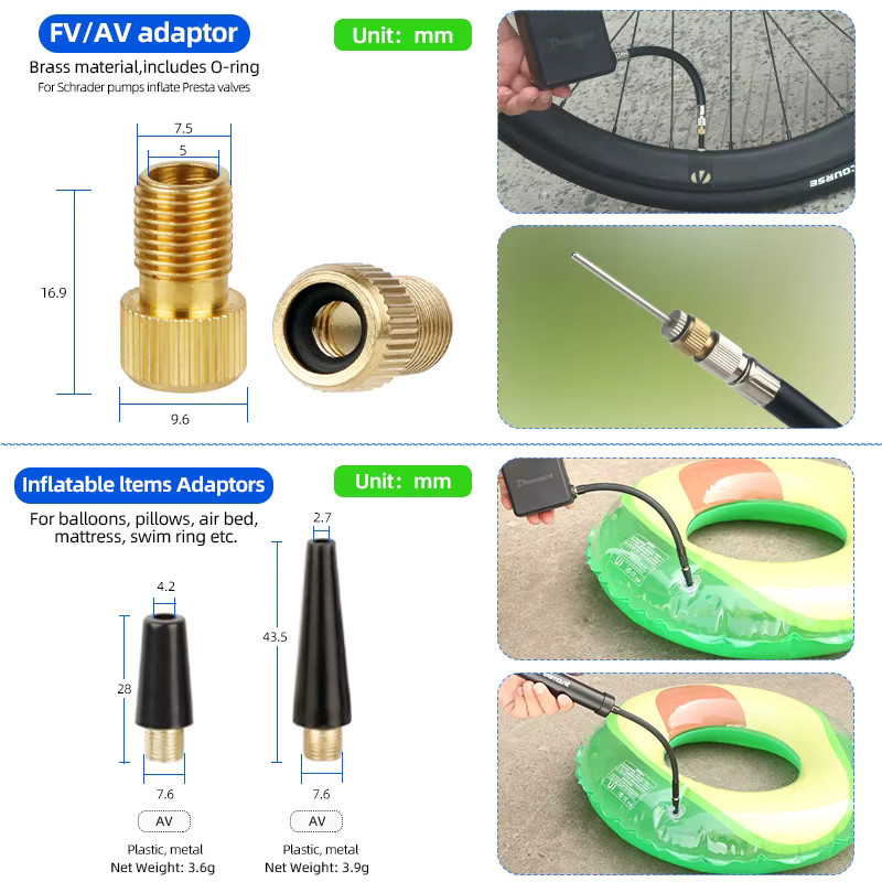 DEEMOUNT 2-in-1 Doppelkopf-Adapter für FV/AV-Ventile mit Luftschlauch und Tire Quick Inflator in Schwarz - Bild 4