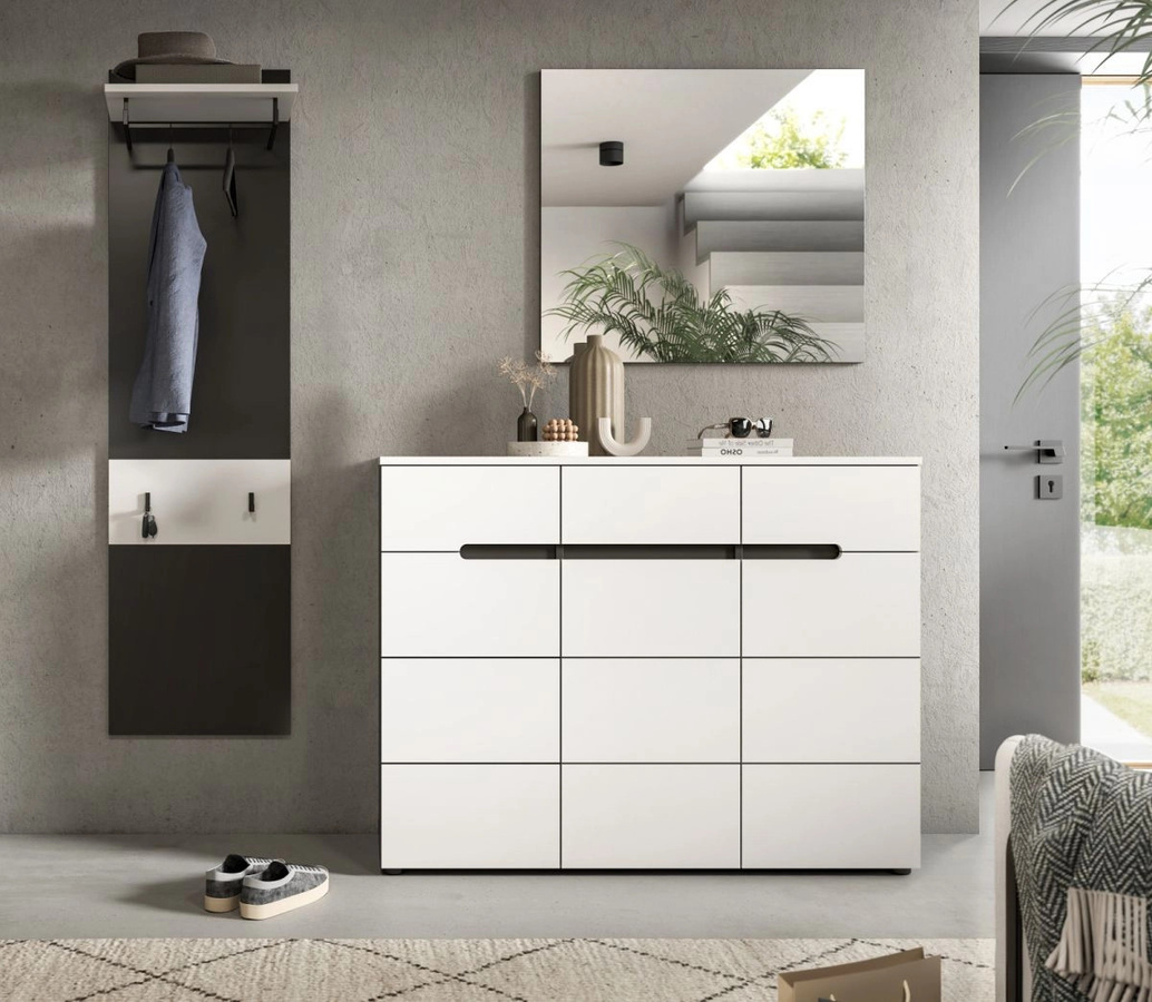 Inn.Furn Garderoben-Set Cooper 3-teilig in Weiß und Grau mit Schuhschrank, Spiegel und Paneel, B/T/H: 180 x 37 x 190 cm - Bild 3