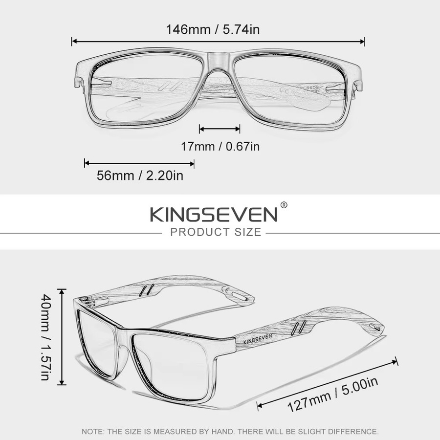 KINGSEVEN Sonnenbrille, Retro, Vollrand, Square, Holz, Unisex, polarisiert - Bild 3