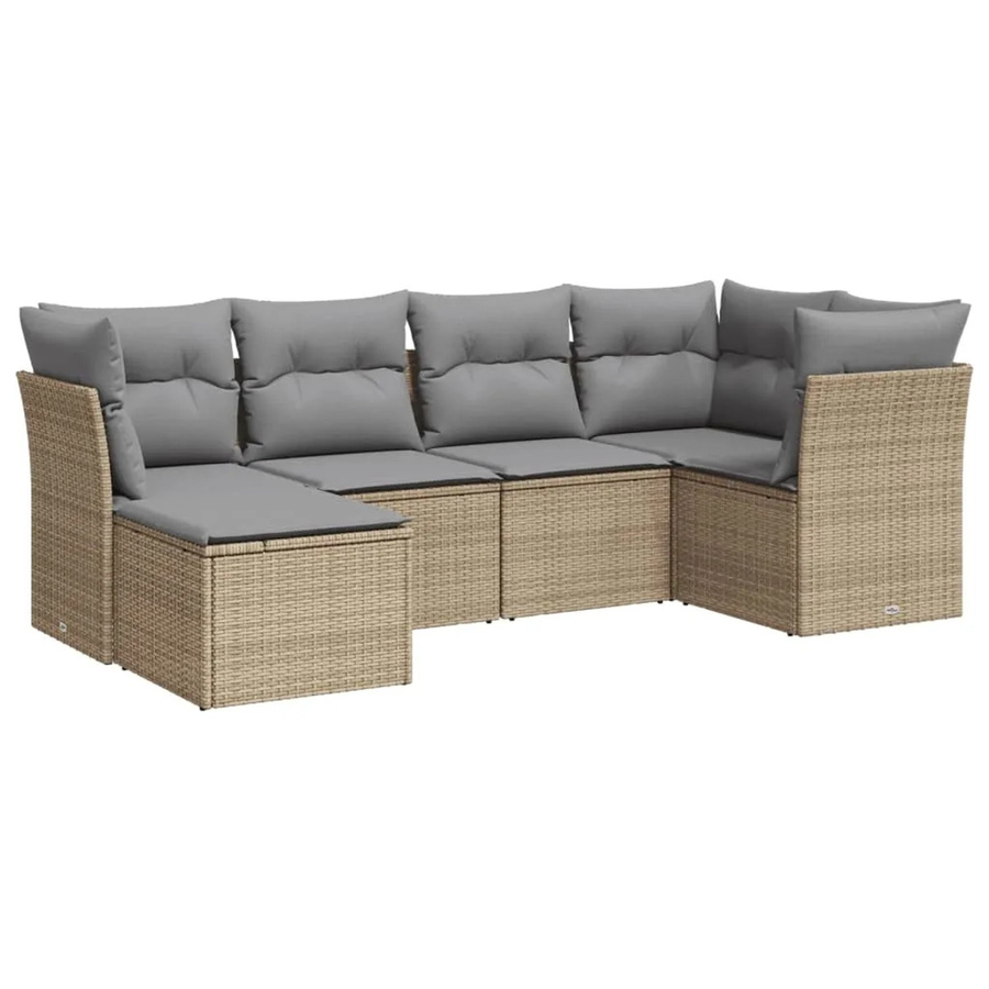 vidaXL 6-tlg Garten-Sofagarnitur aus Poly Rattan in Beige mit Kissen und Ottoman für Terrasse und Garten - Bild 2