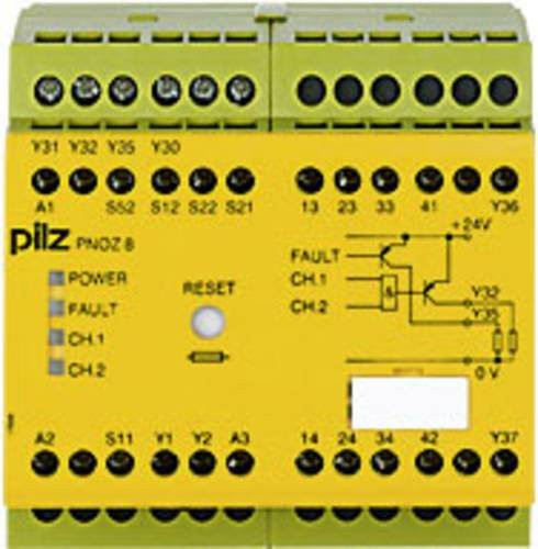 PILZ Sicherheitsschaltgerät PNOZ 8, 24VDC, 3 Schließer, 1 Öffner, Gelb, B x H x T: 90 x 87 cm - Bild 1