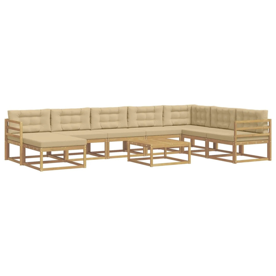 vidaXL Outdoor-Sofagarnitur aus Akazienholz mit 9 Teilen in Weiß und Beige - Bild 2