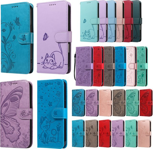 Magnetische Leder-Brieftaschenhülle für Xiaomi 17T Pro und Xiaomi 17 Pro Max mit Ständer und Katzen-, Schmetterlings- und Blumenmotiv in Rot - Bild 1
