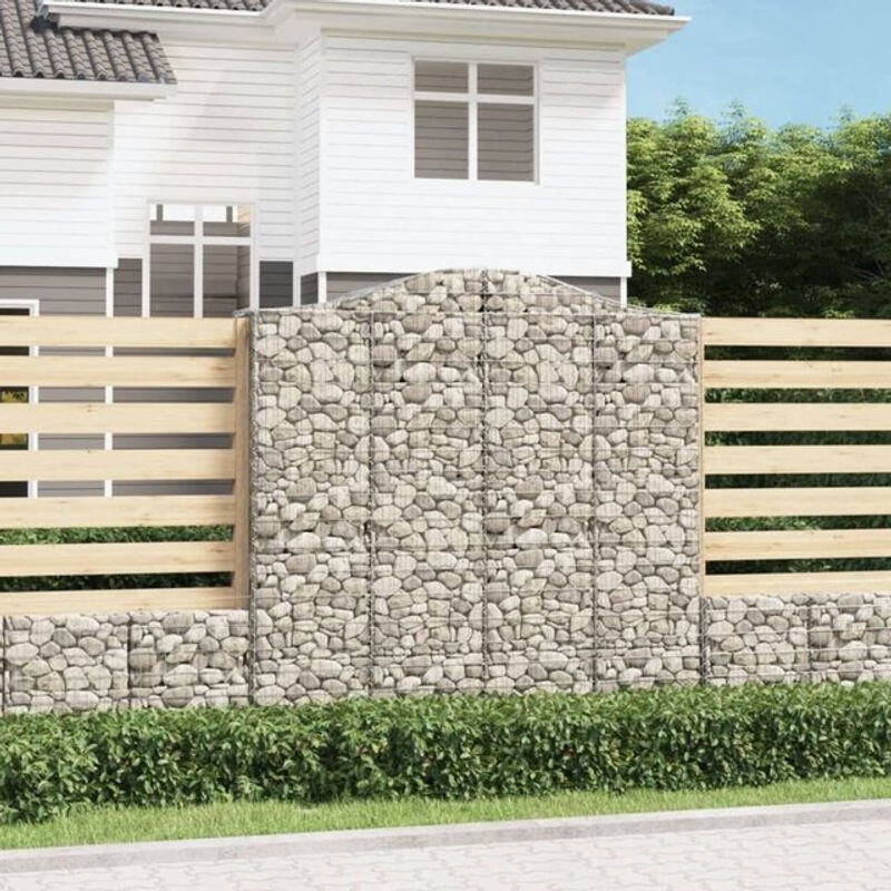 Vidaxl Gabionen mit Hochbogen Set aus verzinktem Eisen in Silber, 3 Stück, B/T/H: 200 x 50 x 200/220 cm - Bild 1