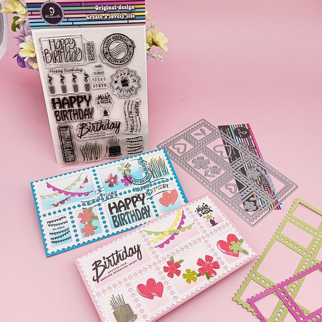 Alinacutle Scrapbooking Set mit transparentem Stempel und Metall-Schneideform für Papierhandwerk und Geschenke in Rahmen-Design - Bild 1