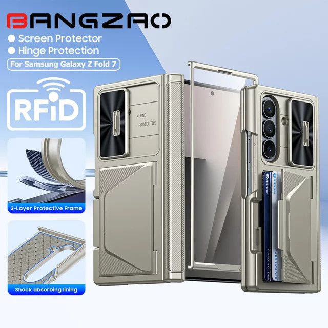 BANGZAO Schutzhülle für Galaxy Z Fold 7 in Blau mit RFID-Geldbörse, Kartenhalter und Kameraabdeckung aus stoßfestem Silikon und Titan - Bild 1