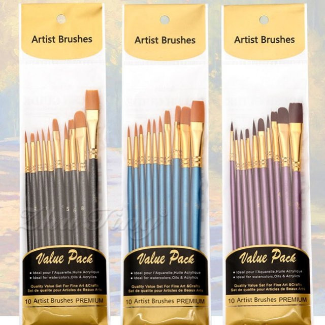 10er Set Aquarellpinsel aus Nylon für Öl- und Wasserfarben in Blau - Bild 1