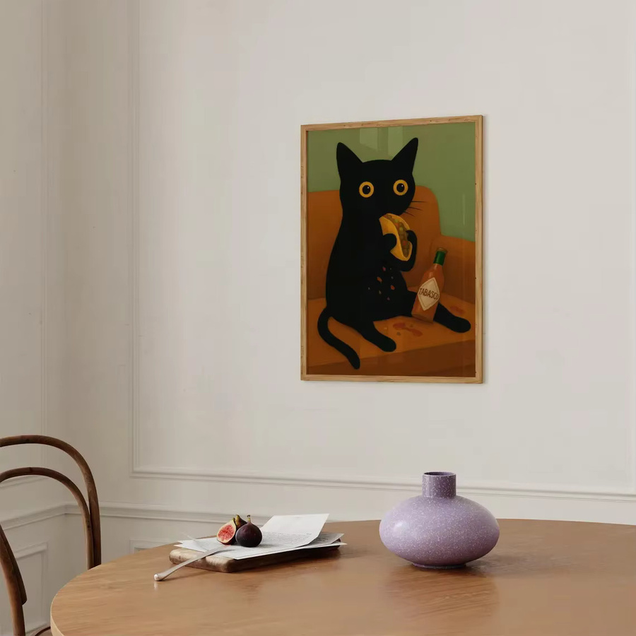 Verspielte Taco-Katzen Wandkunst von SHENCHEN in Orange und Grün auf Papier - Bild 3
