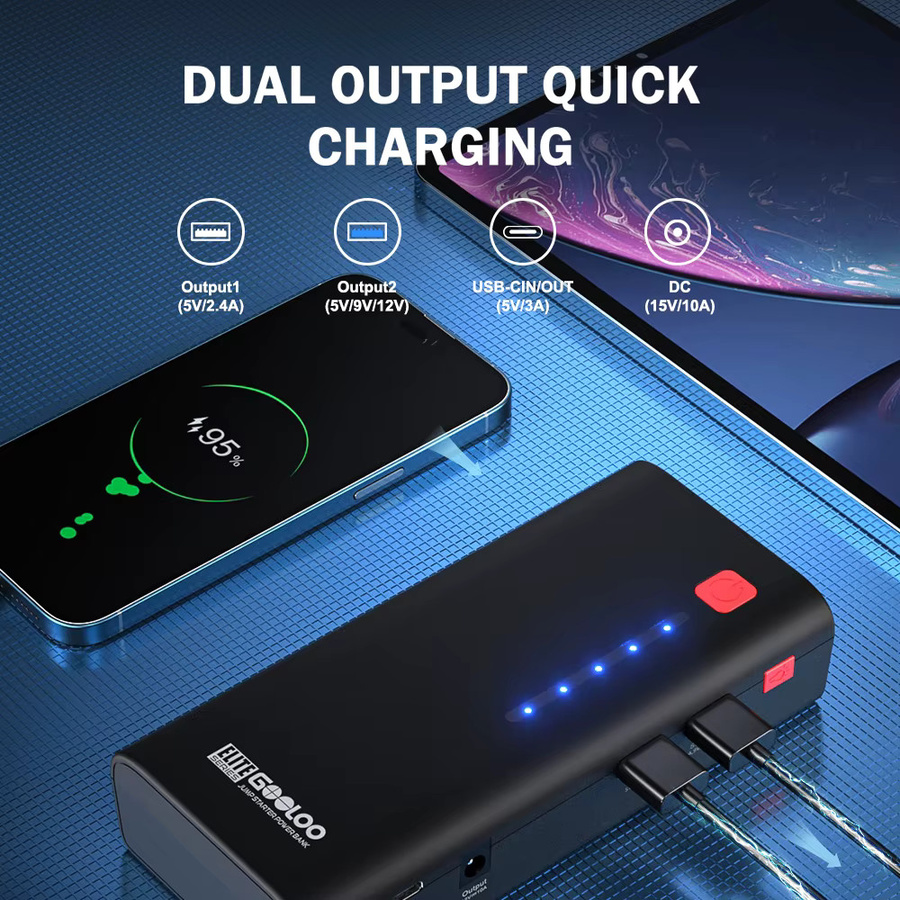 Gooloo 12V Auto Starthilfe Powerbank mit 2000A Booster und 48,84 Wh Kapazität in Schwarz - Bild 4