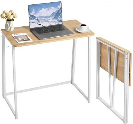 VEVOR Klappschreibtisch aus Spanplatte und Stahl, platzsparender Computertisch mit Aufbewahrungshaken für Homeoffice, Farbe: Weiß oder Braun, B/T/H: 80 x 40 x 75 cm - Bild 1