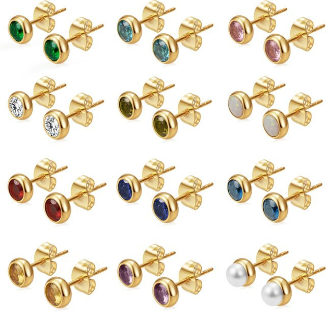 LOVBEAFAS Ohrstecker Edelstahl, Zirkonia, goldfarben, Damen - Bild 1