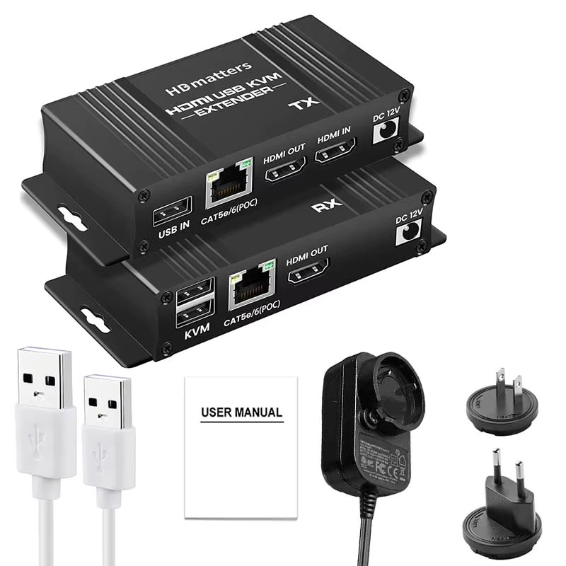 HDmatters USB HDMI KVM Extender Splitter in Schwarz mit 4K UHD Unterstützung und Ethernet-Anschluss für Maus und Tastatur - Bild 5