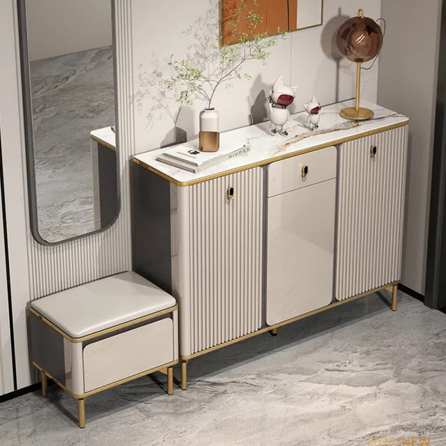 Moderner Luxus-Schuhschrank von DUTRIEUX in Gold mit Schubladen und Türen, platzsparender Schuhschrank für den Eingangsbereich, B/T/H: 46 x 50 x 35 cm - Bild 1