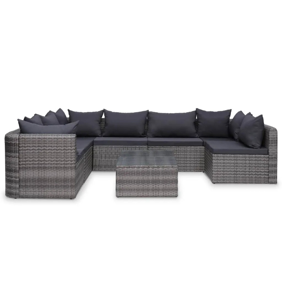 vidaXL 8-tlg Garten-Lounge-Set Modell 3 aus Poly Rattan in Grau mit Auflagen und Couchtisch - Bild 2
