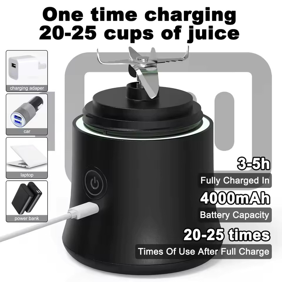 HAOYUNMA Tragbarer elektrischer Smoothie-Mixer mit 600 ml Volumen, USB wiederaufladbar, 4000 mAh, bunt - Bild 4