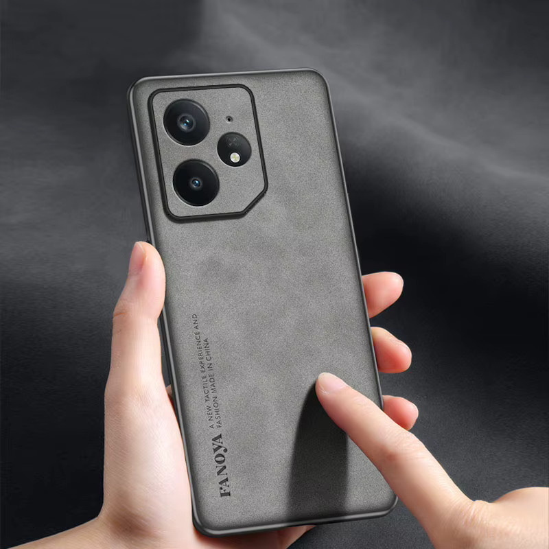 EUCAGR Luxus Handyhülle aus Schaffell und Leder mit Silikon-Stoßstange für Realme Neo 7, Realme 7S und Realme Neo7X in Braun - Bild 3