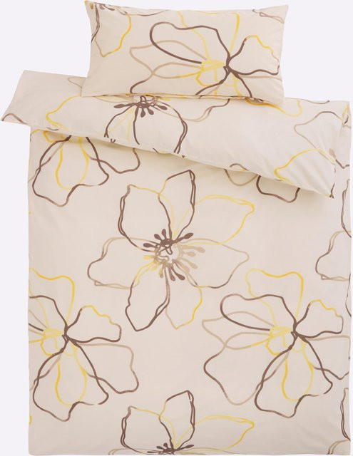 Heine Home Bettwäsche Renforcé aus 100% Baumwolle mit floralem Blütenmuster in Beige und Reißverschluss für Unisex - Bild 1
