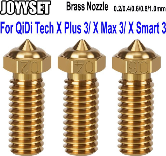 QIDI Tech Messing Düse für X-Plus 3, X-Max 3 und X-Plus 3 Hotends, Farbe Gold, Durchmesser: 0,2 mm, 0,4 mm, 0,6 mm, 0,8 mm, 1,0 mm, M6 Gewinde - Bild 1