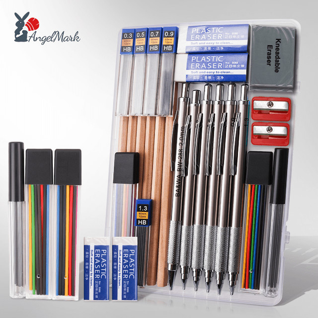 Angelmark 27-teiliges Druckbleistift-Set aus Metall in Silber mit Etui für Schule, Büro und Kunstbedarf - Bild 1