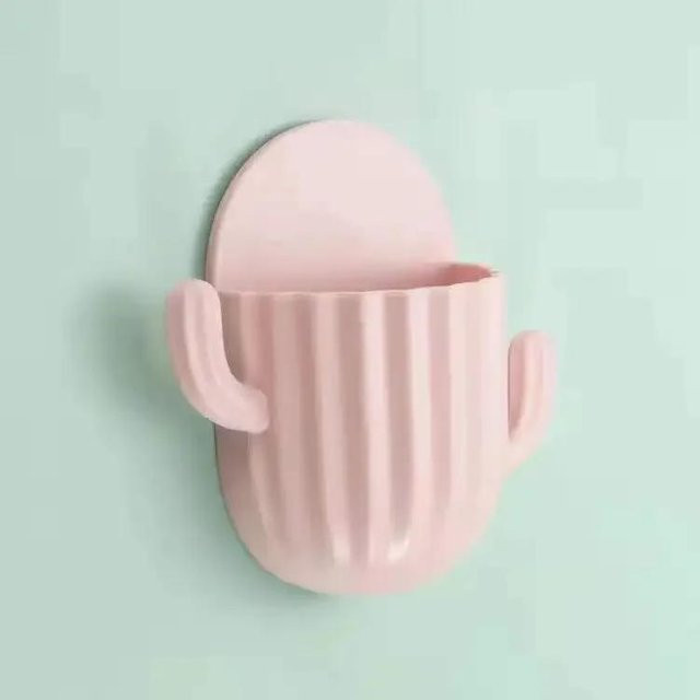 Selbstklebendes Wandregal Kaktus-Design von Yiran Furniture für Zahnbürsten und Zahnpasta in Rosa - Bild 1