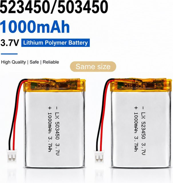 Wiederaufladbare Li-Ionen-Batterie 1000mAh 3.7V mit PH 2.0mm 2-Pin-Stecker für Kamera und GPS-Navigator - Bild 1